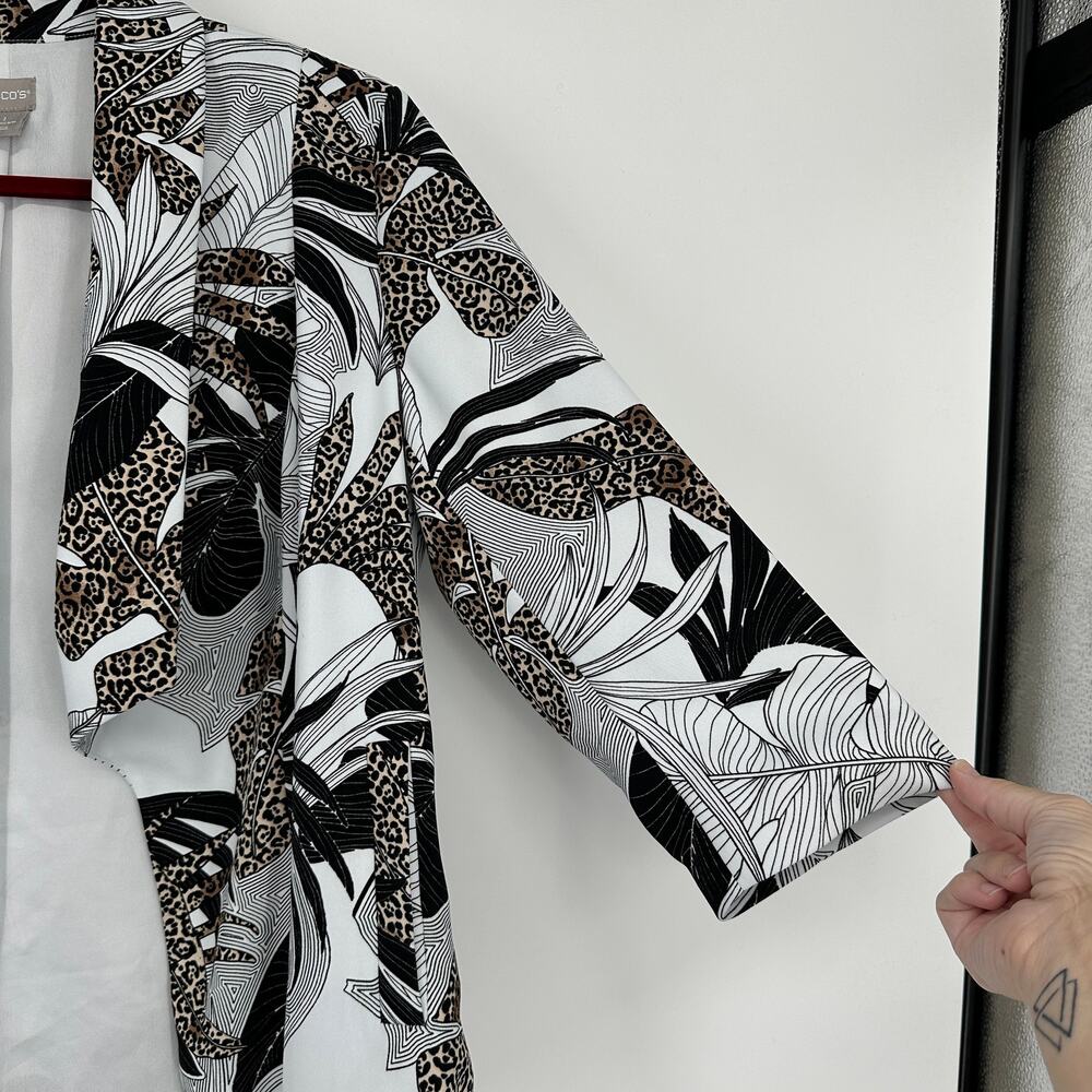 Chico's Draped Open Blazer Tropical Print Stretch Knit 3/4 Sleeve Womens 1 8/10 - Picture 8 of 8